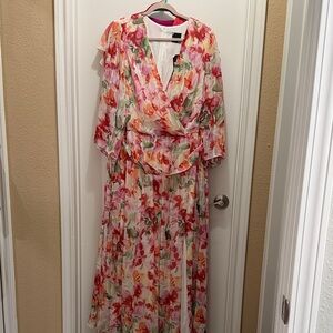 Floral Pink Wrap Maxi Dress - Women's Floral Print